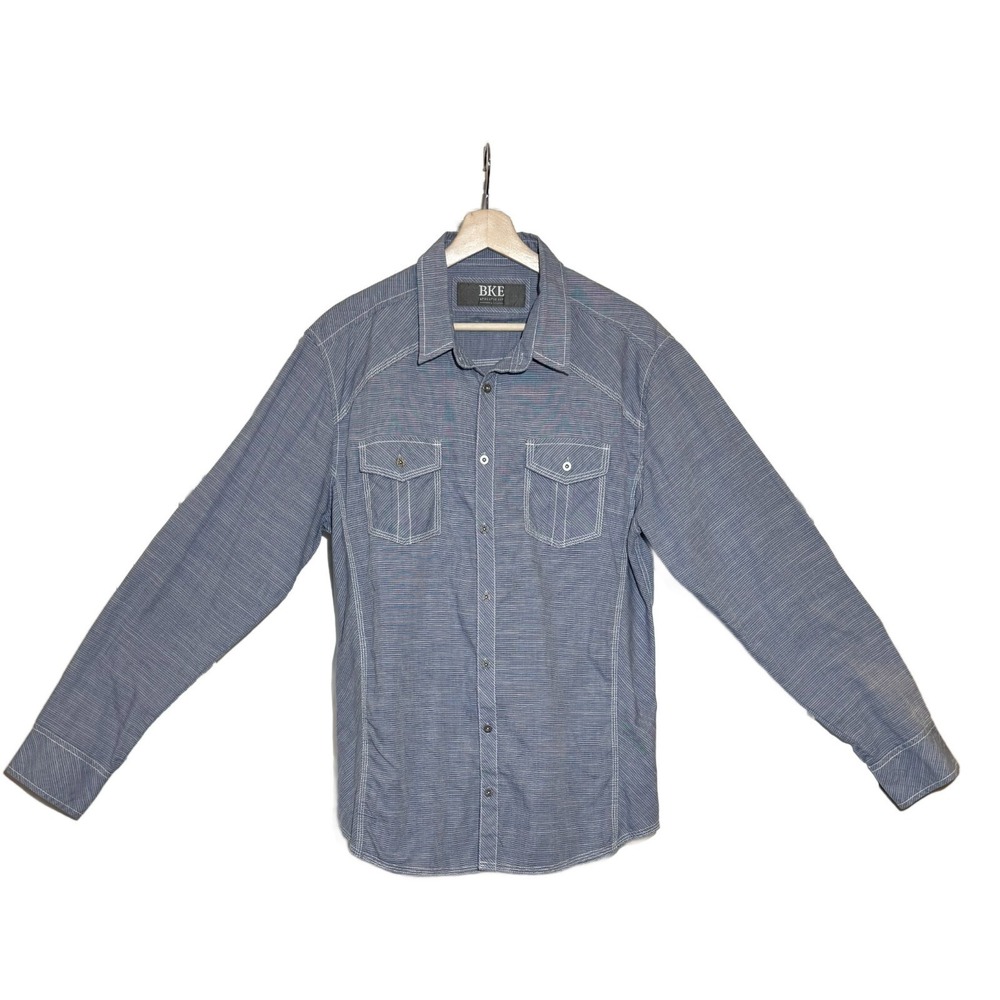 BKE Shirt Athletic Fit Button Up Y2K Western Long Sleeve Mens L Metal Buttons